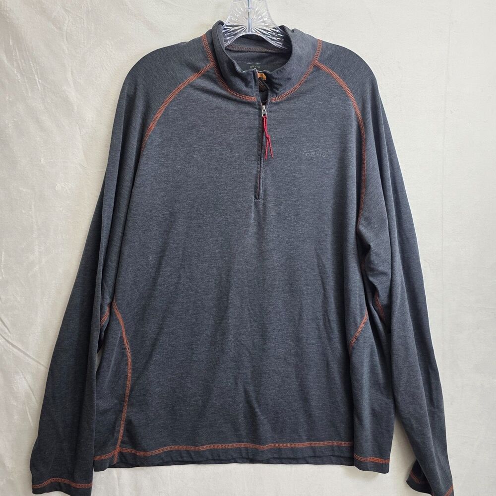 Orvis Trout Bum 1/4 Zip Long Sleeve Pullover Men's Gray Orange Stitching Size L